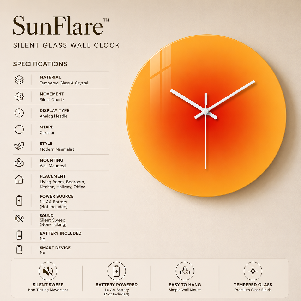 SunFlare™ Glass Wall Clock