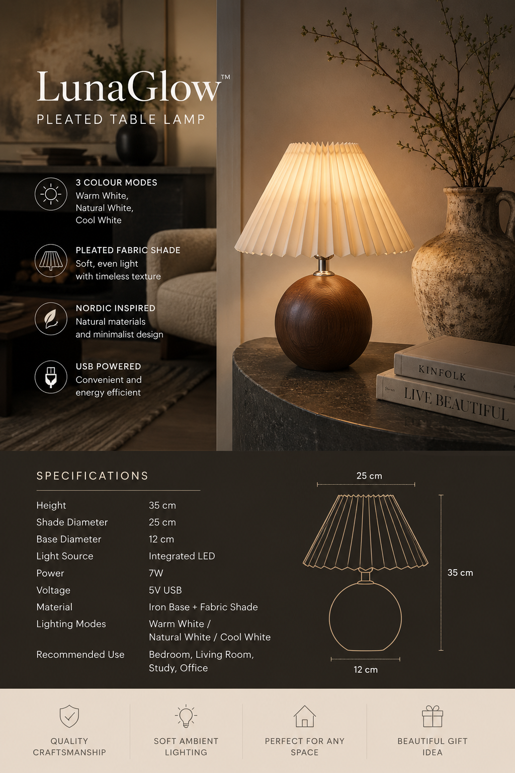 LunaGlow™ Pleated Table Lamp
