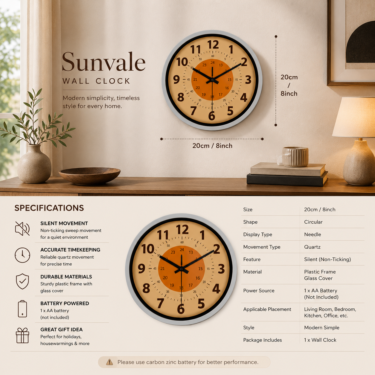 Sunvale™ Modern Silent Wall Clock